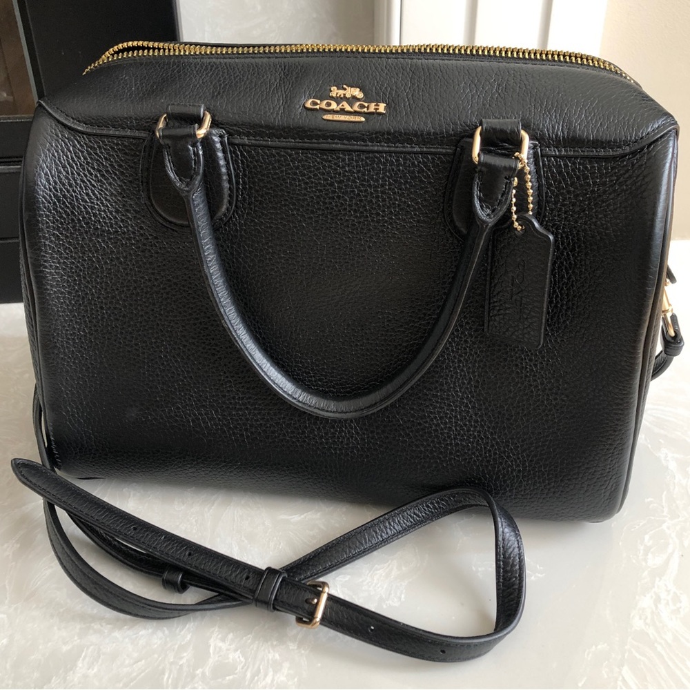 Coach Pebble Leather Large Bennett Satchel Crossbody Bag Black Style F31376 - Picture 3 of 12